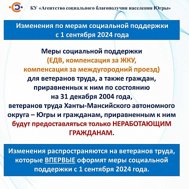 Изменения по мерам социальной поддержки по оплате жилищно-коммунальных услуг ветеранам труда Российской Федерации и ветеранам труда Ханты-Мансийского автономного округа-Югры
